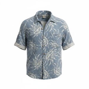 L&B Blue Rayon Shirt with Cream Patterns